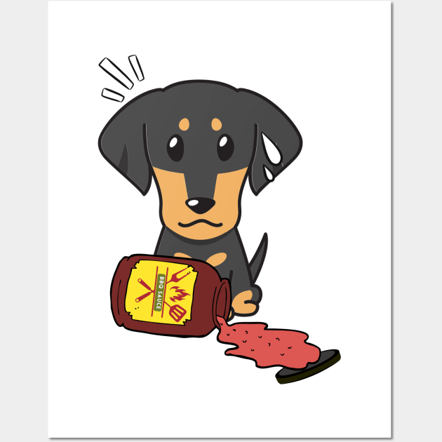 Funny Dachshund Spills a jar of BBQ Sauce Wall Art by Pet Station